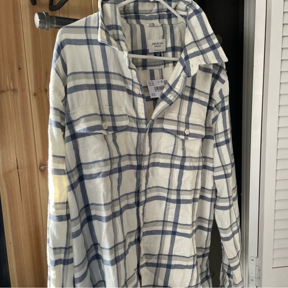American eagle mens XL blue and white flannel - Picture 1 of 4